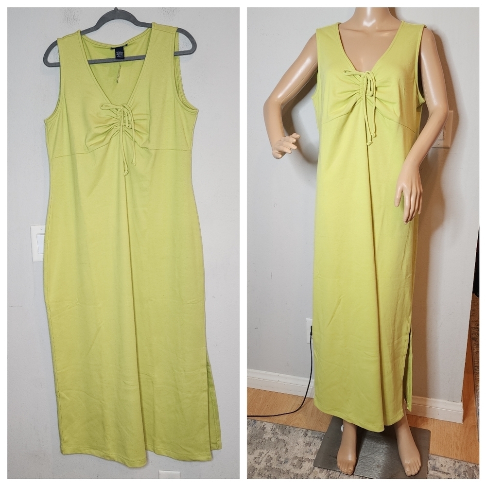 Y2K 90s NWT Venezia Lane Bryant Green Ponte Sleeveless Maxi Dress 14/16 XL‎ 1X